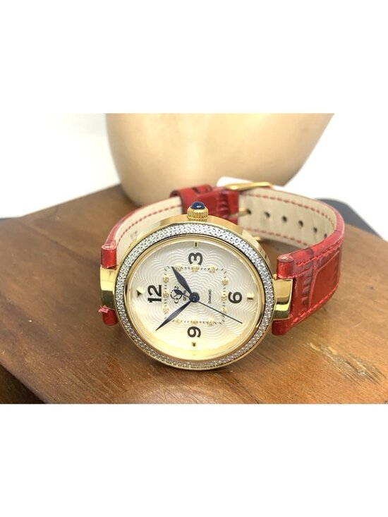 GV2 by Gevril Women\'s Watch 14201-2 Swiss Quartz Gold Red Leather Strap 36mm main image 9